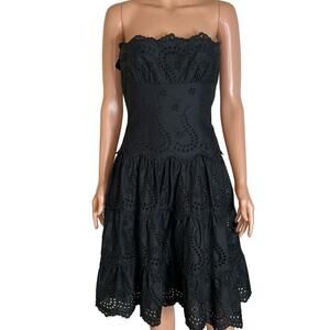 BCBGMAXAZRIA dress fit flare eyelet strapless tiered back zip up short SZ 4 LBD